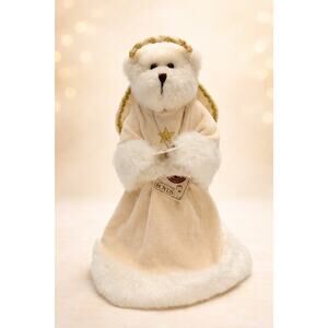 Vintage Boyds Bears Plush Angel Tree Topper Bear Cream Velvet Gold Star Halo 12"